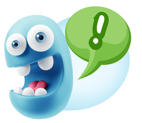 3d Rendering Smile Character Emoticon Expression saying ! with C