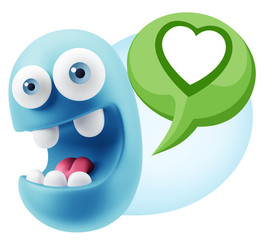 3d Rendering Smile Character Emoticon Expressing Love with a Hea