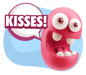 3d Rendering Smile Character Emoticon Expression saying Kisses w