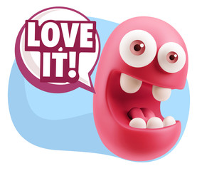 3d Rendering Smile Character Emoticon Expression saying I Love I