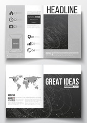 Set of business templates for brochure, magazine, flyer, booklet or annual report. Molecular construction with connected lines and dots, scientific design pattern on black background.