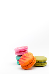 A french sweet delicacy, macaroons variety closeup.