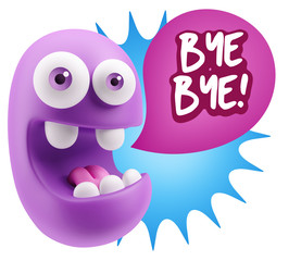 3d Rendering Smile Character Emoticon Expression saying Bye Bye