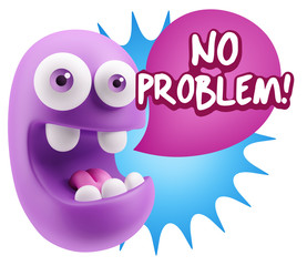 3d Rendering Smile Character Emoticon Expression saying No Probl