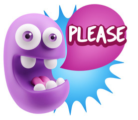 3d Illustration Laughing Character Emoji Expression saying Pleas