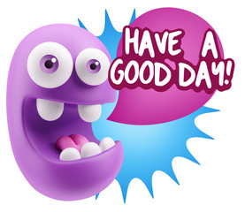 3d Rendering Smile Character Emoticon Expression saying Have A G