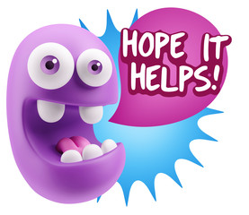 3d Illustration Laughing Character Emoji Expression saying Hope