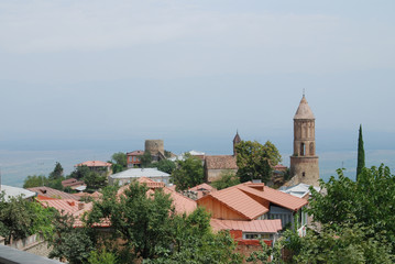 Fototapeta na wymiar View from Signakhi towards Alazani Valley. Kakheti. Georgia