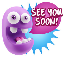 3d Rendering Smile Character Emoticon Expression saying See You