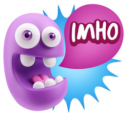 3d Rendering Smile Character Emoticon Expression saying Imho wit