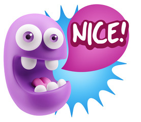 3d Rendering Smile Character Emoticon Expression saying Nice wit