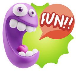 3d Illustration Laughing Character Emoji Expression saying Fun w