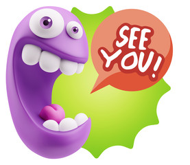 3d Rendering Smile Character Emoticon Expression saying See You