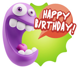 3d Rendering Smile Character Emoticon Expression saying Happy Bi