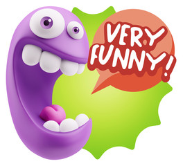 3d Rendering Smile Character Emoticon Expression saying Very Fun