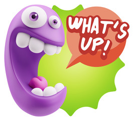 3d Rendering Smile Character Emoticon Expression saying What'S U