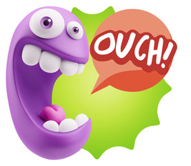 3d Illustration Laughing Character Emoji Expression saying Ouch