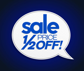 Sale tag half price off bright blue