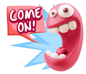 3d Illustration Laughing Character Emoji Expression saying Come