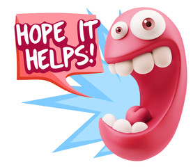 3d Illustration Laughing Character Emoji Expression saying Hope