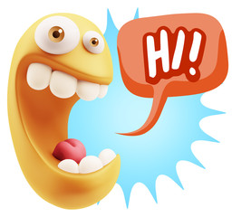 3d Illustration Laughing Character Emoji Expression saying Hi wi