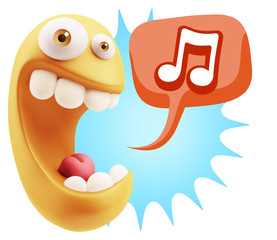 3d Rendering Smile Character Emoticon Expression saying Music No