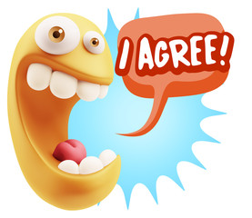 3d Illustration Laughing Character Emoji Expression saying I Agr