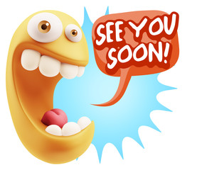 3d Rendering Smile Character Emoticon Expression saying See You