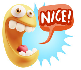3d Rendering Smile Character Emoticon Expression saying Nice wit