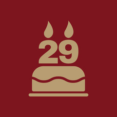 The birthday cake with candles in the form of number 29 icon. Birthday symbol. Flat