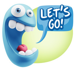 3d Rendering Smile Character Emoticon Expression saying Let'S Go