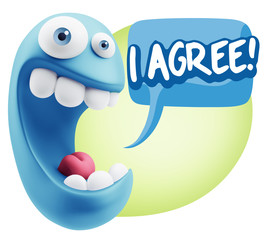 3d Illustration Laughing Character Emoji Expression saying I Agr