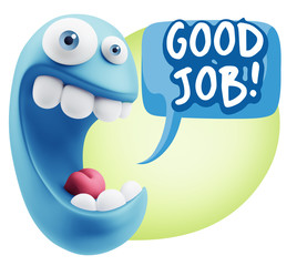 3d Rendering Smile Character Emoticon Expression saying Good Job