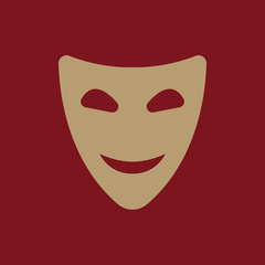 The smiling mask icon. Comedy and theater symbol. Flat