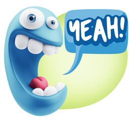 3d Illustration Laughing Character Emoji Expression saying Yeah