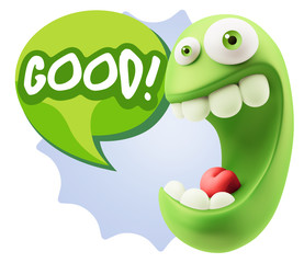 3d Illustration Laughing Character Emoji Expression saying Good