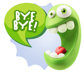 3d Rendering Smile Character Emoticon Expression saying Bye Bye