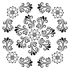 Hand drawing decorative tile frame. Classical floral ornament. Illustration for your design, textiles, posters, tattoos, ceramic tile.