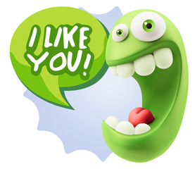 3d Illustration Laughing Character Emoji Expression saying I Lik