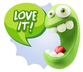 3d Rendering Smile Character Emoticon Expression saying I Love I