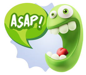 3d Illustration Laughing Character Emoji Expression saying Asap