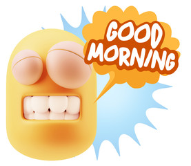3d Rendering Smile Character Emoticon Expression saying Good Mor