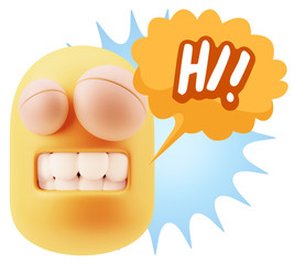 3d Illustration Laughing Character Emoji Expression saying Hi wi
