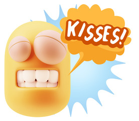 3d Rendering Smile Character Emoticon Expression saying Kisses w