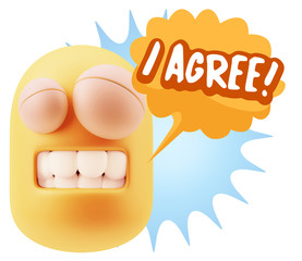 3d Illustration Laughing Character Emoji Expression saying I Agr