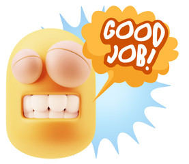 3d Rendering Smile Character Emoticon Expression saying Good Job