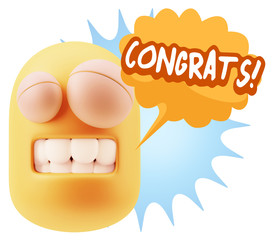 3d Rendering Smile Character Emoticon Expression saying Congrats