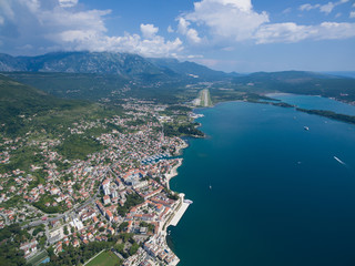 Aerial view of Tivat city.