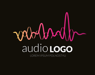 Logo template sound wave, studio, music, dj, audio system, store, market, party. Brand, branding, company, corporate, identity, logotype. Clean and modern style design