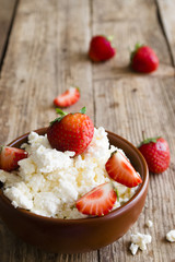 Homemade cottage cheese and strawberries
